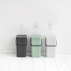 Cos de gunoi colectare selectiva Brabantia Sort&Go 1005511, 12 Ș, Maner, Montabil pe perete, Gri deschis