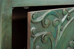 Dulap PEACOCK 175cm lemn de mango verde sculptat 3D cu design paun