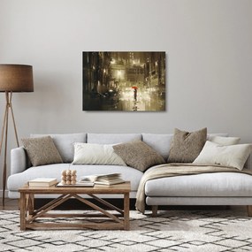 Tablou pe sticlă - Femeie într-o noapte ploioasă (70x50 cm)