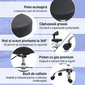 HOMCOM Scaun Rotativ la 360° și Reglabil pe Înălțime cu Suport pentru Picioare, 52x52x78-92 cm, Negru | Aosom Romania