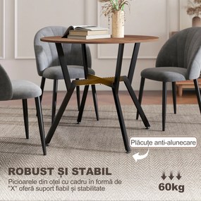 HOMCOM Masă Rotundă de Sufragerie pentru 2 Persoane cu Suport în X, Masă Modernă din Lemn și Oțel, Ø90x76 cm, Maro | Aosom Romania