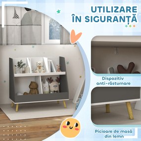 HOMCOM Raft de Depozitare pentru Jucării, Raft în 2 Niveluri pentru Jucării cu 5 Compartimente, 80x34x72.5 cm, Gri | Aosom Romania