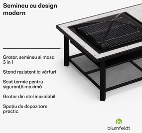 Merano Avanzato L șemineu 3 în 1 cu funcție grill, poate fi folosit ca masă 122 x 87 cm