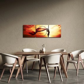 Tablou - Silueta femeii la apus de soare (cu ceas) (90x30 cm)