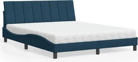 vidaXL Pat cu saltea, Hanko, albastru, 160x200 cm, catifea