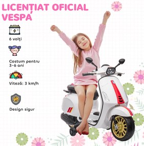 AIYAPLAY Motocicletă Electrică pentru Copii, Motocicletă cu Muzică, Două Motoare, Far, MP3, USB, Radio FM și 2 Roți de Antrenament, 107x47x73 cm, Alb | Aosom Romania