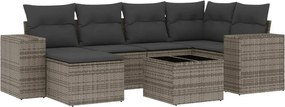 vidaXL Set canapele de grădină, 7 piese, cu perne, gri, poliratan