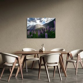 Tablou pe sticlă - scenariu cu flori de Lupin (70x50 cm)