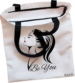 Sacosa de Panza pentru Cumparaturi, Geanta Tote, model Be You, Cu fermoar, 38x34.5 cm, Alba, BEKZ®