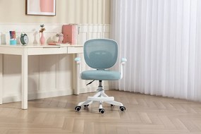 Scaun ergonomic pentru copii, suport lombar, suport picioare reglabil, rotativ, Albastru