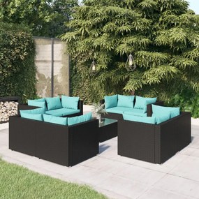 3101561 vidaXL Set mobilier de grădină cu perne, 9 piese, negru, poliratan