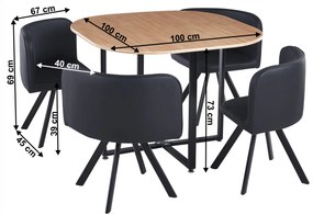 Set de mobilier dining 1+4, stejar negru, BEVIS NEW