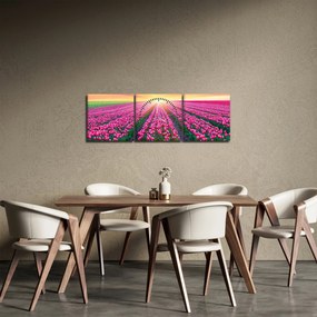 Tablou cu câmp de lalele cu soare (cu ceas) (90x30 cm)