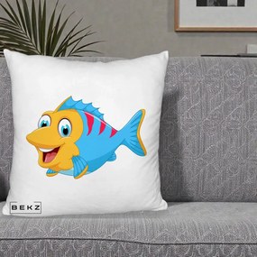 Perna Decorativa Peste Vesel Cartoon, 40x40 cm, Alb Pufos, Husa Detasabila, Perna Inclusa, BEKZ®