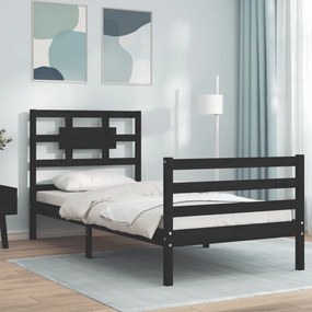 3194435 vidaXL Cadru de pat cu tăblie, negru, 100x200 cm, lemn masiv