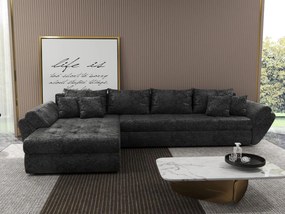 Colțar extensibil dumonde cu ladă de depozitare si sezut confortabil din spuma high-density, Loana XL Euphoria Negru 335x185 cm