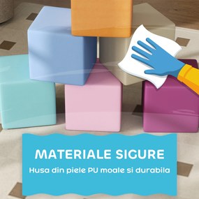HOMCOM Set 12 Cuburi de Jucărie Moi pentru Copii 12-36 Luni, 20x20x20 cm, Multicolor Închis | Aosom Romania