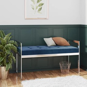 289043 vidaXL Banchetă, 97 cm, catifea albastru și oțel inoxidabil