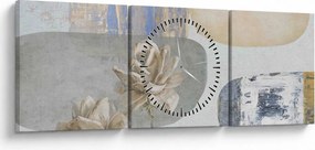 Tablou - Pictură flori și texturi (cu ceas) (90x30 cm)