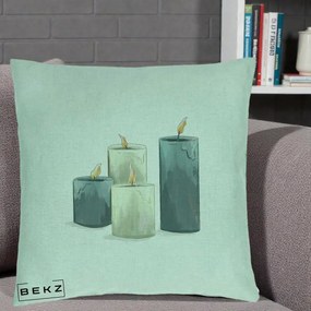 Perna Decorativa Lumanari Hygge Alb-Verde, 40x40 cm, Verde Menta, Husa Detasabila, Perna Inclusa, BEKZ®