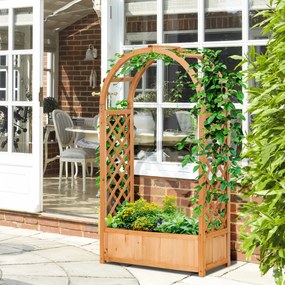 Outsunny Jardiniera de exterior din lemn de brad maro cu arc decorativ si grile pentru plante cataratoare, 83x36x152cm | AOSOM RO