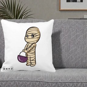 Perna Decorativa Halloween Mummy Kawaii cu Cos, 40x40 cm, Alba Mata, Husa Detasabila, Perna Inclusa, BEKZ®