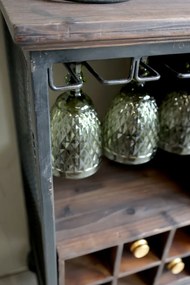 Consola tip bar, maro, din lemn masiv si metal, aspect industrial