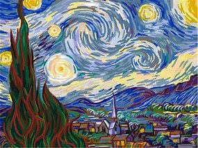 Set de pictura cu numere Huansunwo, vopsea acrilica, model Van Gogh, multicolor, 40 x 50 cm