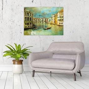 Tablou pe sticlă - Canalul de la Veneția și gondole (70x50 cm)
