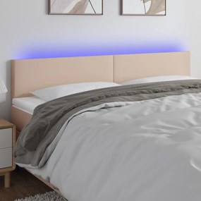 Tablie de pat cu LED cappuccino 200x5x78 88 cm piele ecologica 1, Cappuccino, 200 x 5 x 78 88 cm
