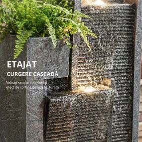 Outsunny Fântână 3 trepte pentru grădină cu iluminare LED, ghiveci, pompă, aspect piatră, reglabil 38 x 19 x 101 cm | Aosom Romania