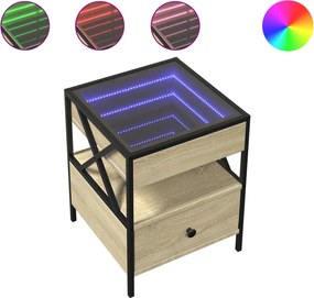 vidaXL Noptieră cu LED infinity, stejar sonoma, 40x40x51 cm