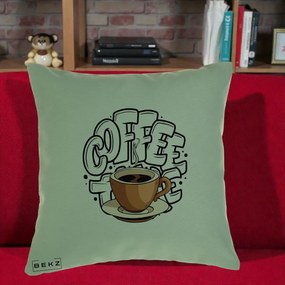 Perna Personalizata COFFEE cu Cana, 40x40 cm, Verde, Husa Detasabila, Perna Inclusa, BEKZ®