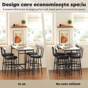 HOMCOM Set cu Masă Înaltă și 4 Scaune de Bar cu Spătar Stil Industrial Gri | Aosom Romania