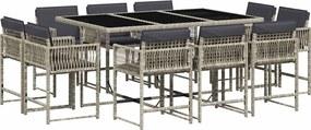 vidaXL Set mobilier de grădină cu perne 11 piese gri deschis poliratan
