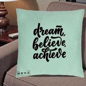 Perna Decorativa Dream Believe Achieve, 40x40 cm, Verde Menta, Husa Detasabila, Perna Inclusa, BEKZ®