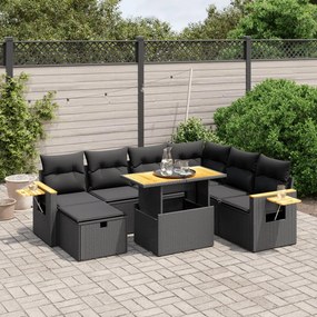 3276156 vidaXL Set mobilier de grădină cu perne, 8 piese, negru, poliratan