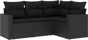vidaXL Set mobilier de grădină cu perne, 4 piese, negru, poliratan