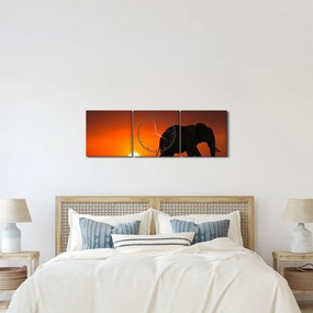 Tablou cu elefant în apus de soare (cu ceas) (90x30 cm)