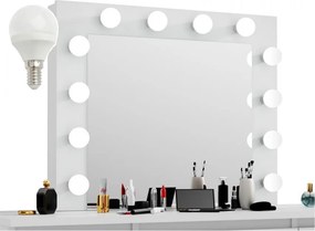 Masuta machiaj cu Oglinda LED si 7 Sertare pentru Cosmetice, Set Masa toaleta 120 cm, Alb, masuta cosmetica, vanity - SEA516