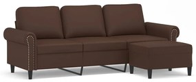 3153619 vidaXL Canapea cu 3 locuri și taburet, maro, 180 cm, piele ecologică
