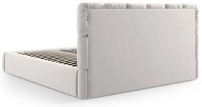 Pat matrimonial gri deschis tapițat din catifea cu spațiu de depozitare cu somieră 200x200 cm Bellis – Micadoni