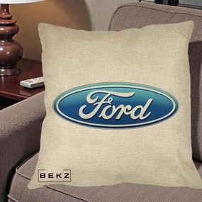 Perna Personalizata cu emblema Ford, 40x40 cm, Crem, Husa Detasabila, Perna Inclusa, BEKZ®