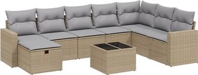 vidaXL Set canapele de grădină, 9 piese, cu perne, bej, poliratan