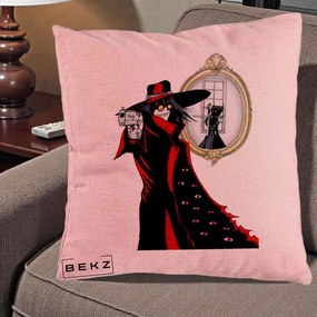 Perna Personalizata Hellsing Alucard cu Pistoale, 40x40 cm, Roz, Husa Detasabila, Perna Inclusa, BEKZ®
