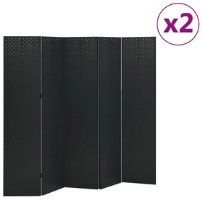 3095196 vidaXL Paravane de cameră cu 5 panouri,2 buc., negru, 200x180 cm, oțel