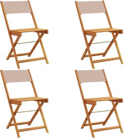 vidaXL Scaune de grădină pliabile 4 buc., textil taupe/lemn masiv