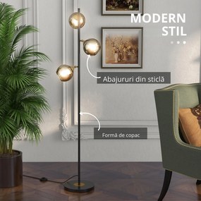 HOMCOM Lampă de Podea cu 3 Abajururi, Lampă pentru Camera de Zi cu Abajur Glob din Sticlă(Becul nu este inclus), Φ36x162 cm, Gri | Aosom Romania