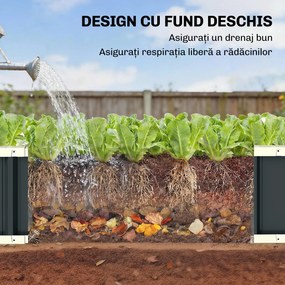 Outsunny Pat Ridicat de Grădină pentru Exterior cu Bază Deschisă, Mănuși, Margini Pliate, Ghiveci în Oțel Galvanizat pentru Plante, Flori, Legume Balcon Grădină, 136x52x31 cm, Gri Închis | Aosom Romania