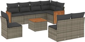 vidaXL Set canapele de grădină, 9 piese, cu perne, gri, poliratan